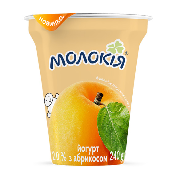 Йогурт "Абрикос" 2% стакан 0,24кг "Молокія"